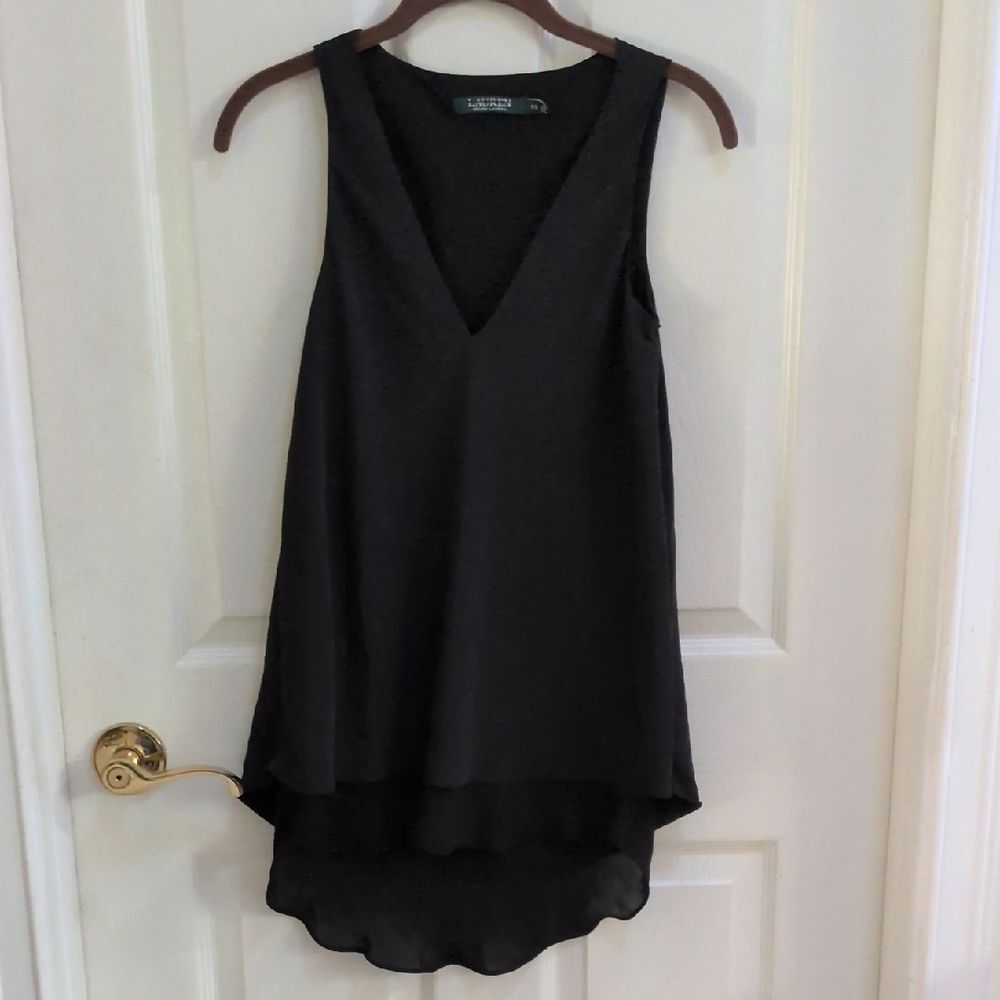Lauren Ralph Lauren Women's Black Sleeveless V-Neck Hi-Low Hem Top Size XS